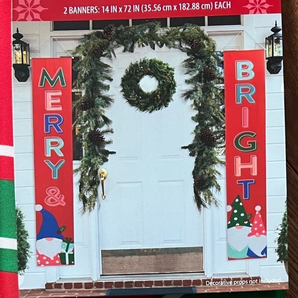 NEW Holiday Decor Merry Bright Pair of Door Banners, Entry way decor